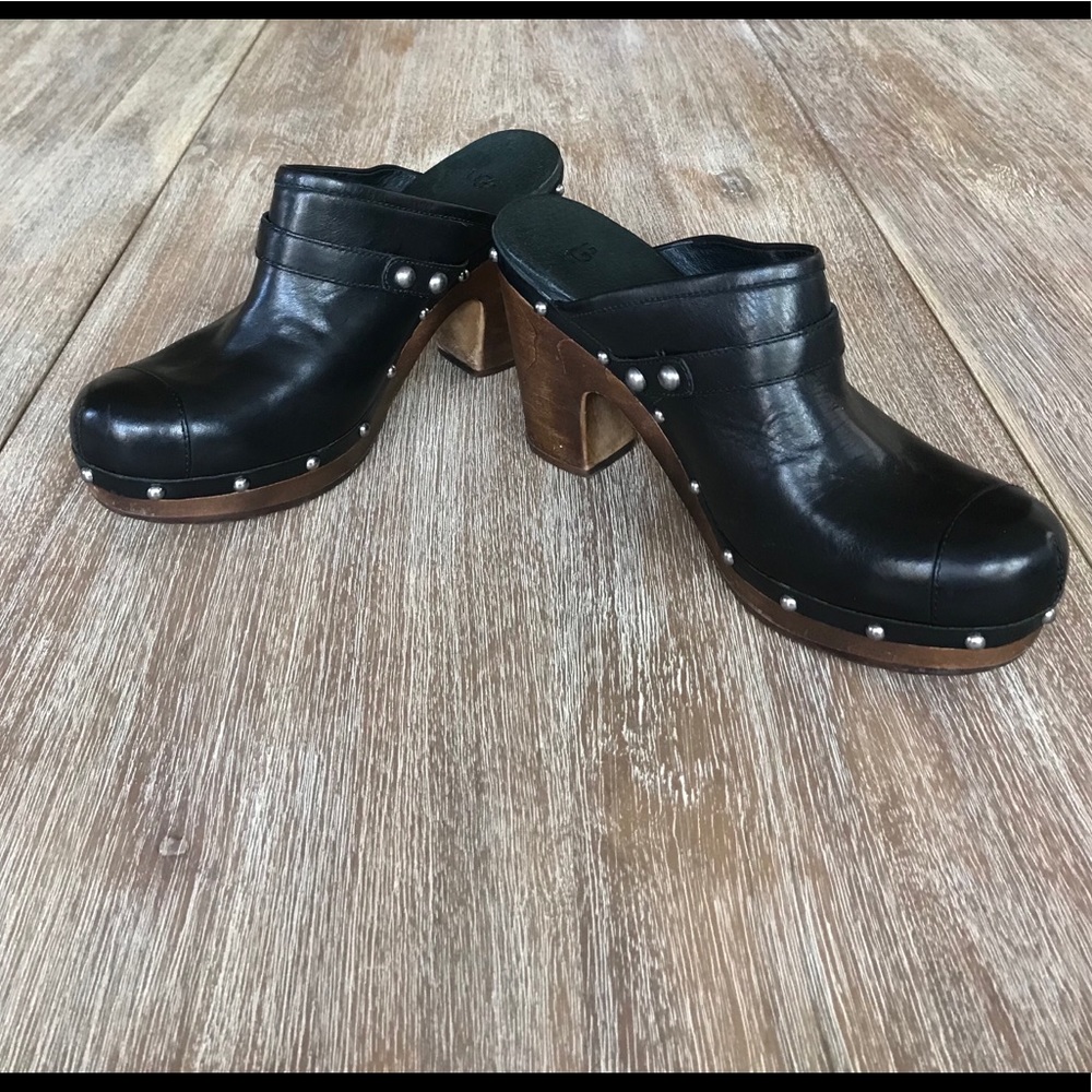 UGG Jolene Black Leather Clogs